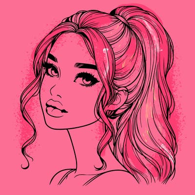 realistic girl with a ponytail on her hair and lips