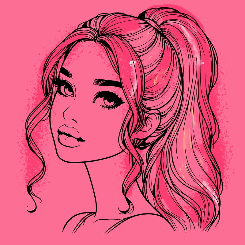 realistic girl with a ponytail on her hair and lips