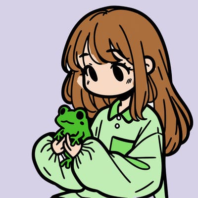 girl with long hair and a oversized shirt. and she is holding a frog