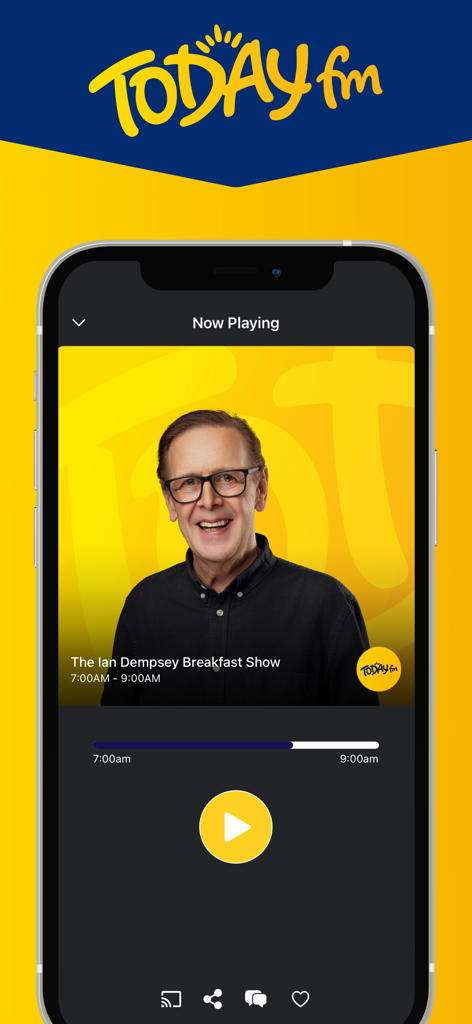 Now playing screen of the Today FM app featuring The Ian Dempsey Breakfast Show