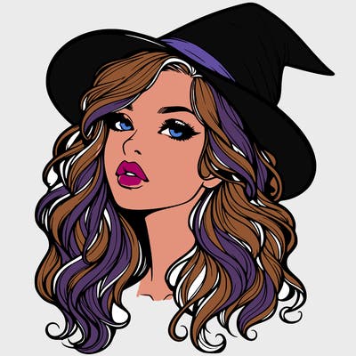 realistic witch girl with wavy hair and lips