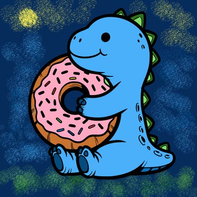 a dinosaur hugging a donut