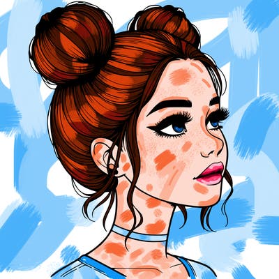 realistic girl with buns on the top of her head