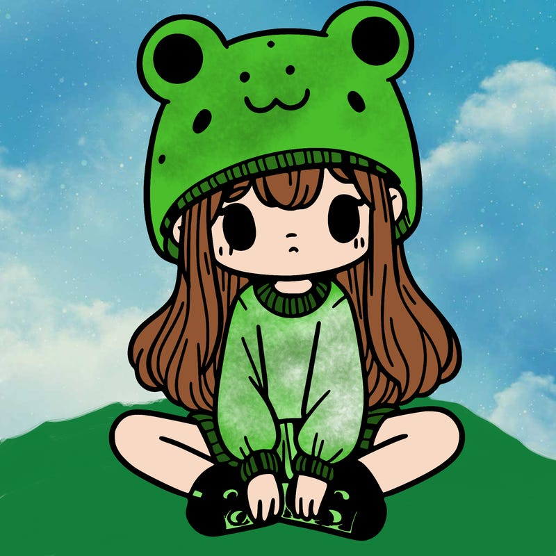 a girl wearing a frog hat and some frog socks