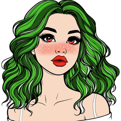 realistic girl with wavy hair and lips