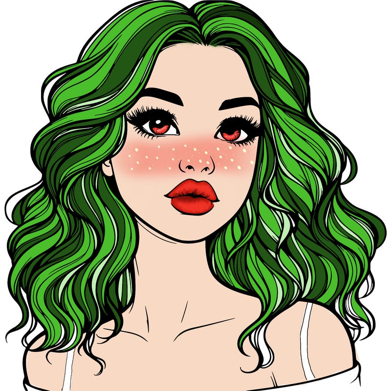 realistic girl with wavy hair and lips