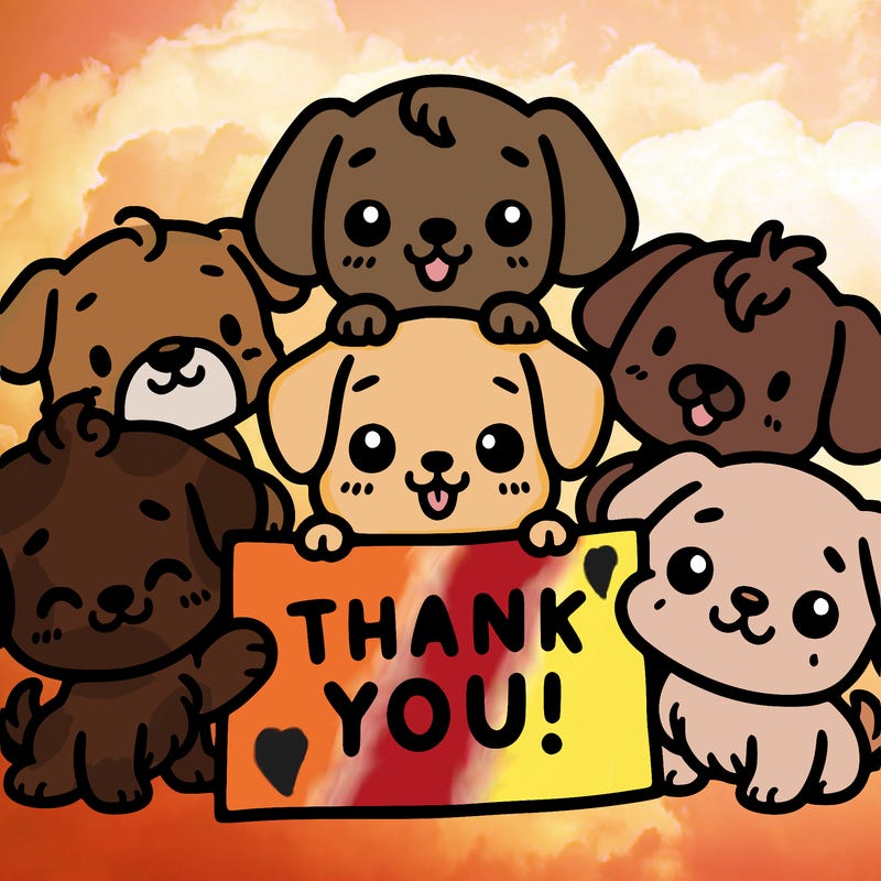 a bunch of cute dogs holding a thank you sign