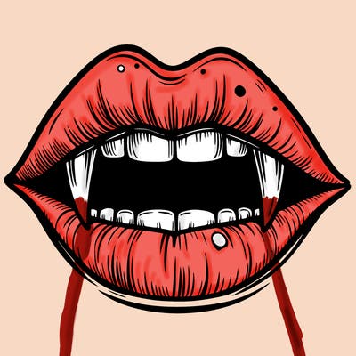 lips with vampire teeth