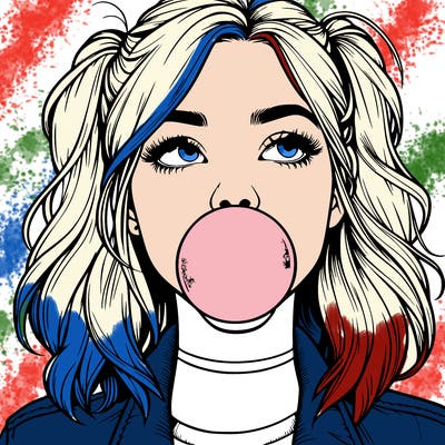 realististic girl blowing bubble -gum