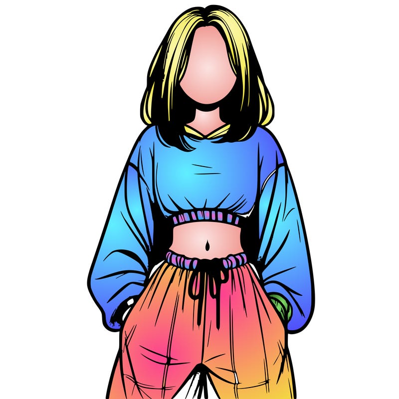 realistic girl faceless with baggy pants and a crop top