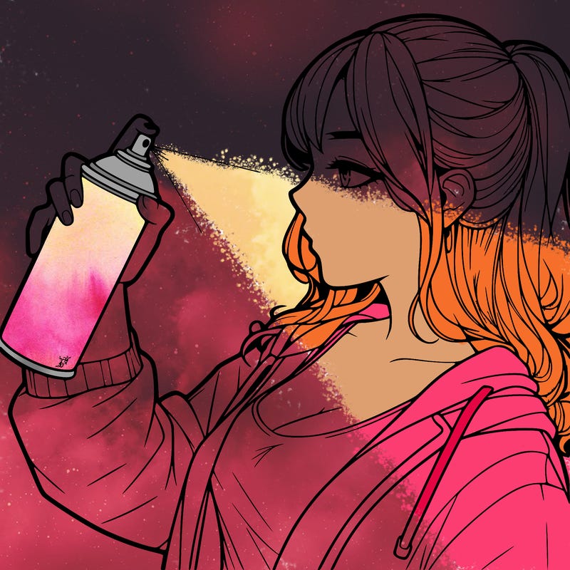 a realistic girl spray, painting