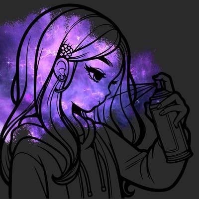 a realistic girl spray painting