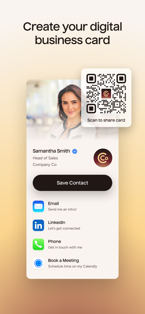Popl: Digital Business Card - Beispiel einer professionellen digitalen Visitenkarte mit QR-Code und Kontaktlinks