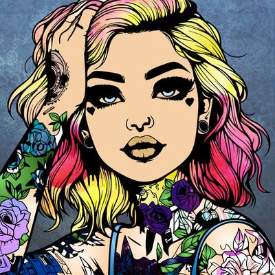 realistic girl with tattoos all over