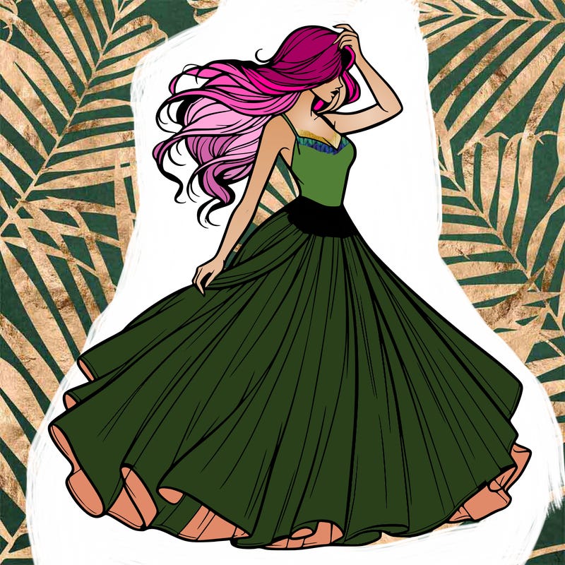 realistic woman with dress flowing in the wind