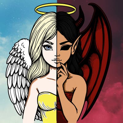 realistic angel half demon