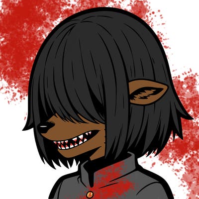 sharp teeth deer man with bob haircut