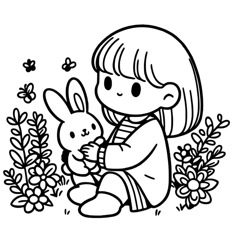 little girl holding a bunny in her arms