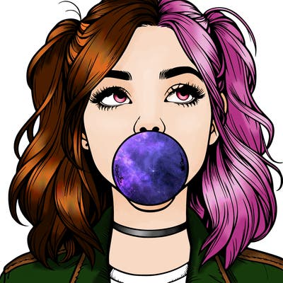 realististic girl blowing bubble -gum
