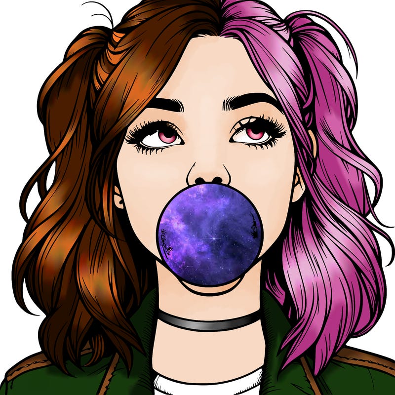 realististic girl blowing bubble -gum