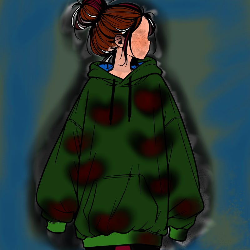 realistic girl with a oversized sweatshirt on and a bun