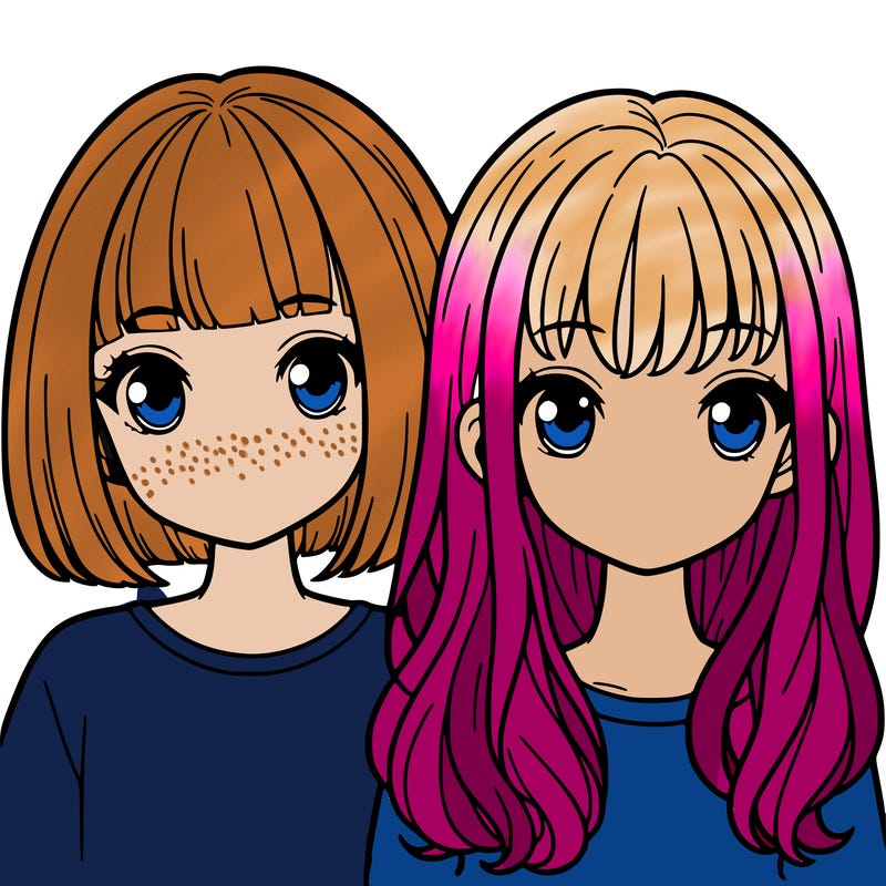 two girls one with a bob and bangs and the other with long hair