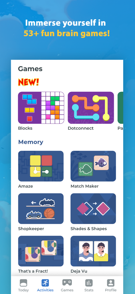 Brainwell Brain Training Games - Screenshot of Brainwell app interface displaying various brain training and memory games.