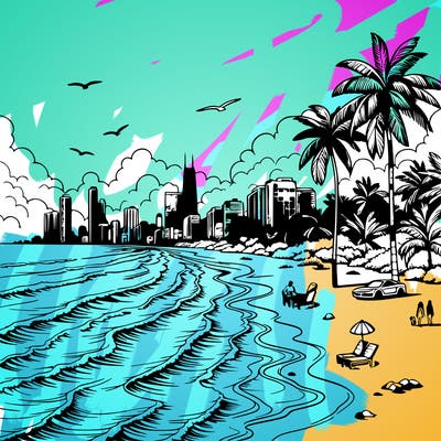 ocean calming miami beach realistic