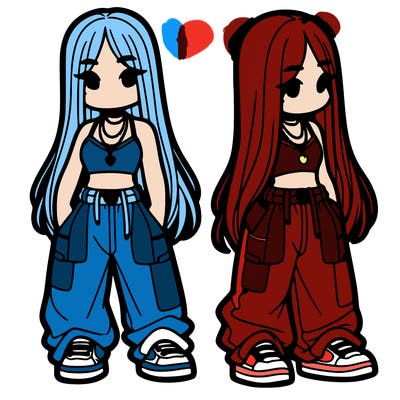 girl in baggy pants crop top and long hair