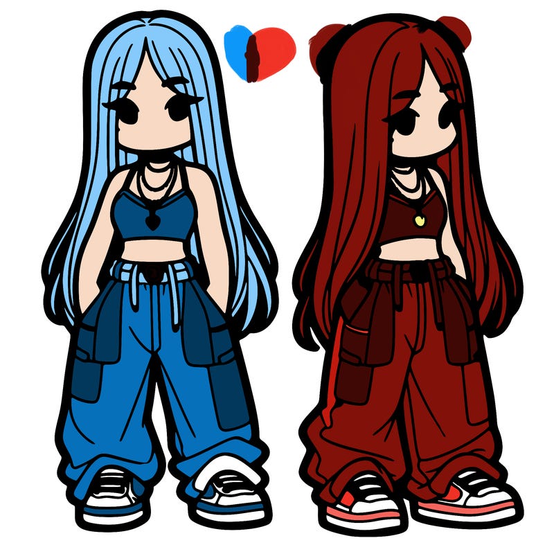 girl in baggy pants crop top and long hair