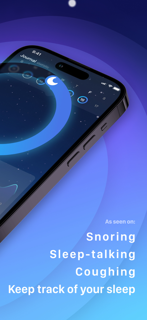 Sleep Tracker: Sleep Recorder - La aplicación Sleep Tracker muestra el diario de sueño y la detección de ronquidos en la pantalla del iPhone