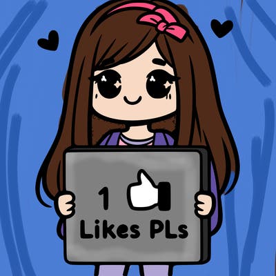 girl holding a sign saying 10 likes pls