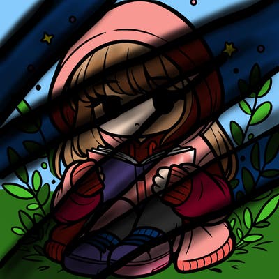 girl in oversized hoodie reading a book