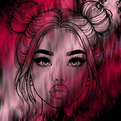 realistic girl with two buns on her hair and lips