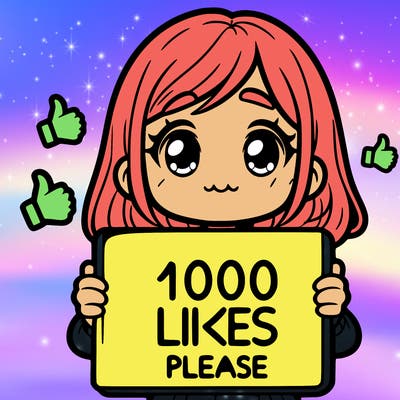 a girl holding a sign that says 1000 likes please