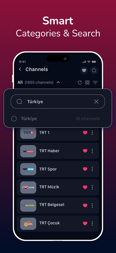 IPTV Player: Streamflow Pro - Smart search and category feature in the IPTV Player Streamflow Pro app on iPhone.