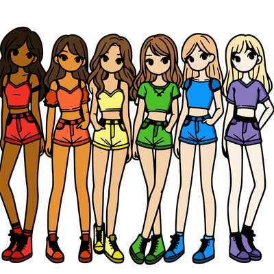 a group of girls wearing crop tops and shorts