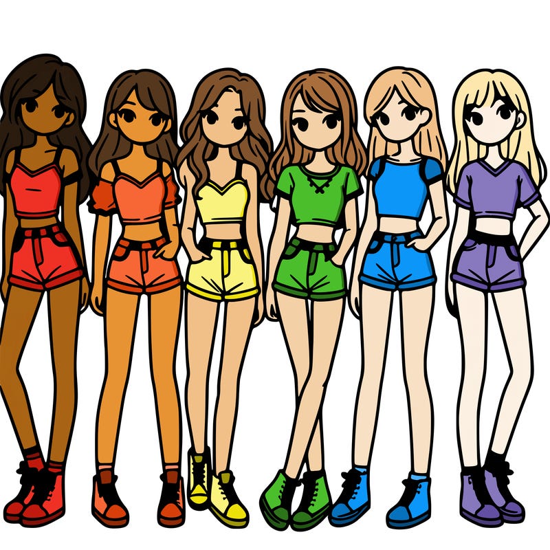 a group of girls wearing crop tops and shorts
