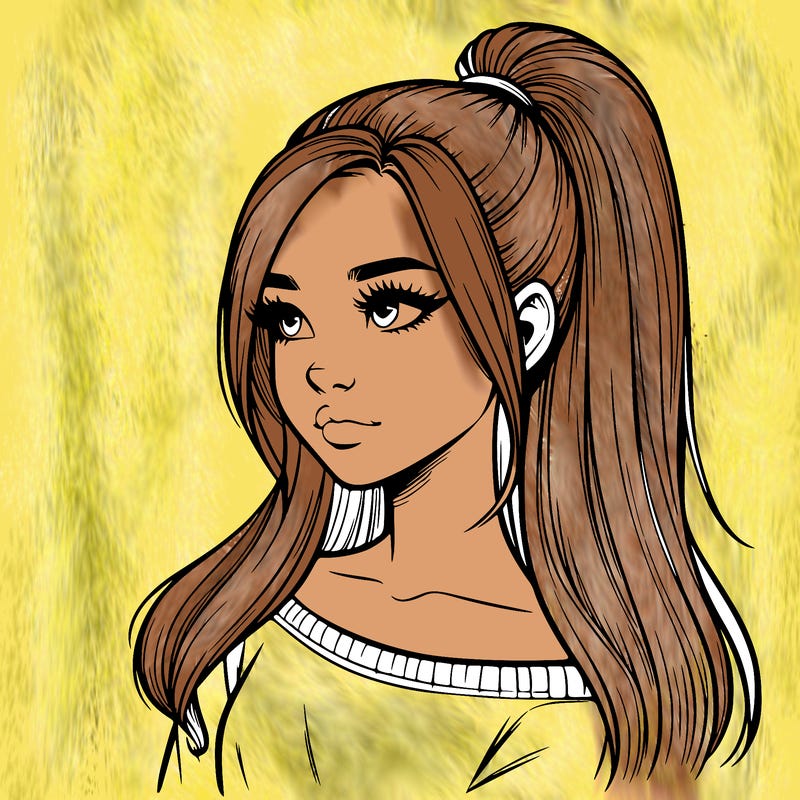 realistic girl with a high ponytail