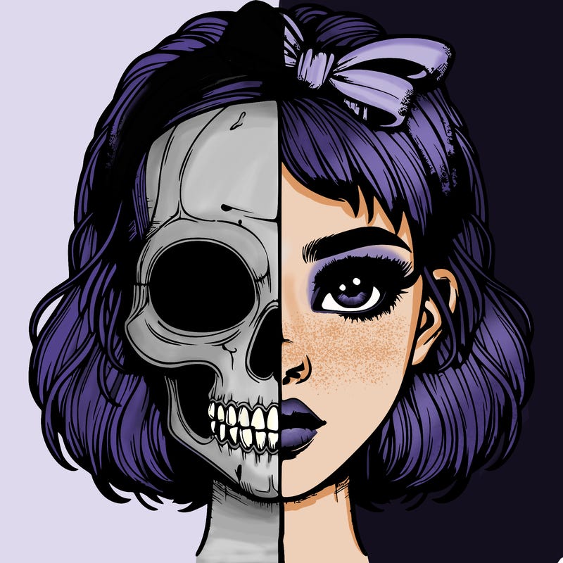 realistic girl with half skull mask