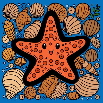 starfish surrounded by seashells