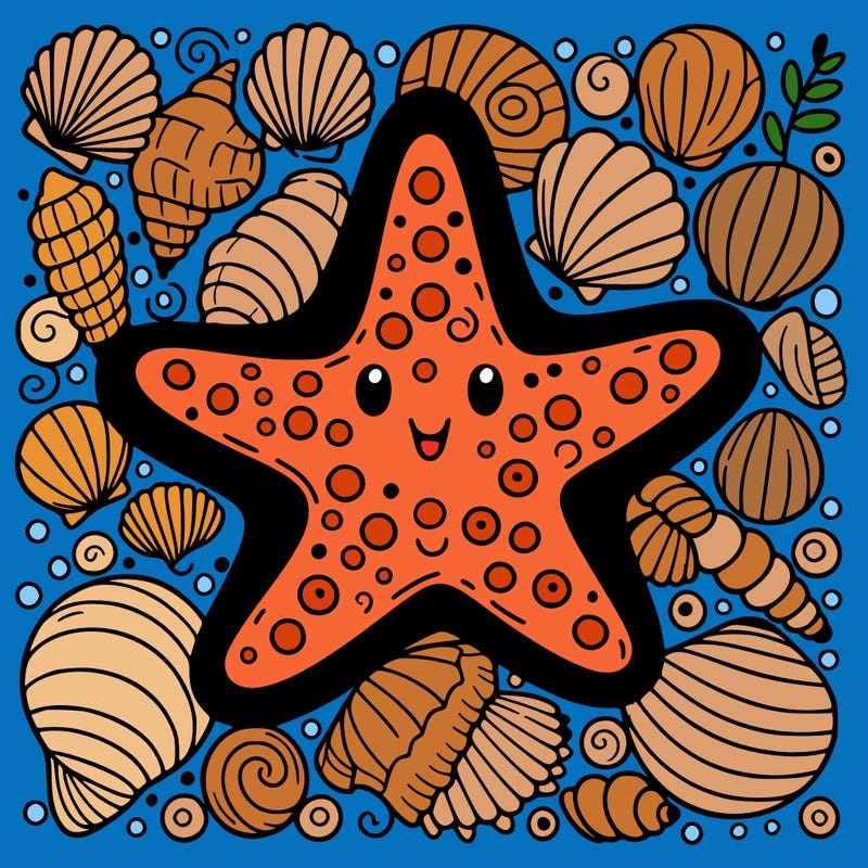 starfish surrounded by seashells