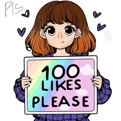 a girl holding a sign saying 100 likes please
