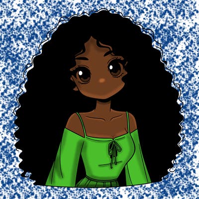 a black anime girl with long afro hair