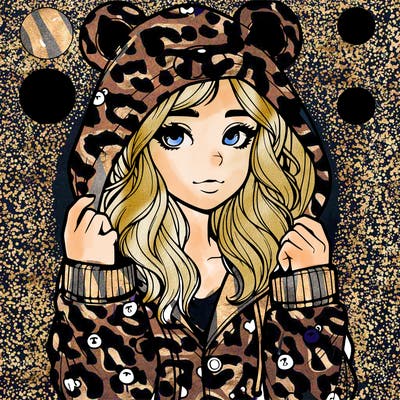 realistic girl in a animal pjs hoodie