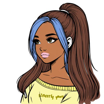 realistic girl with a high ponytail
