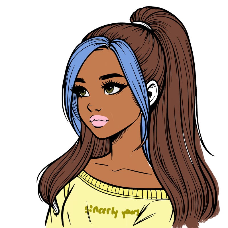 realistic girl with a high ponytail