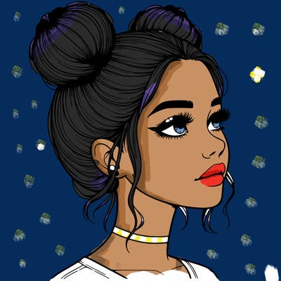 realistic girl with buns on the top of her head