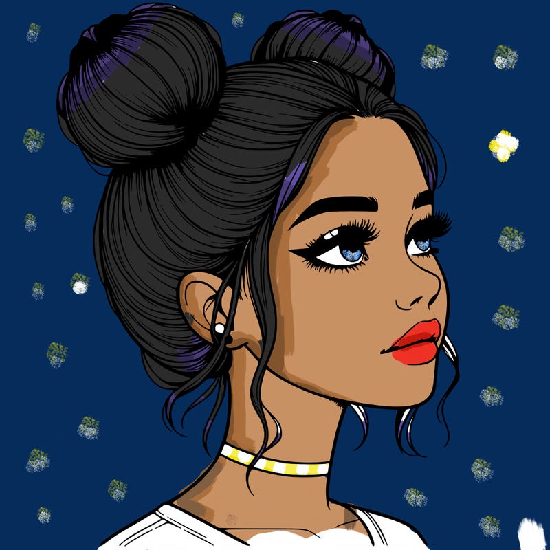 realistic girl with buns on the top of her head