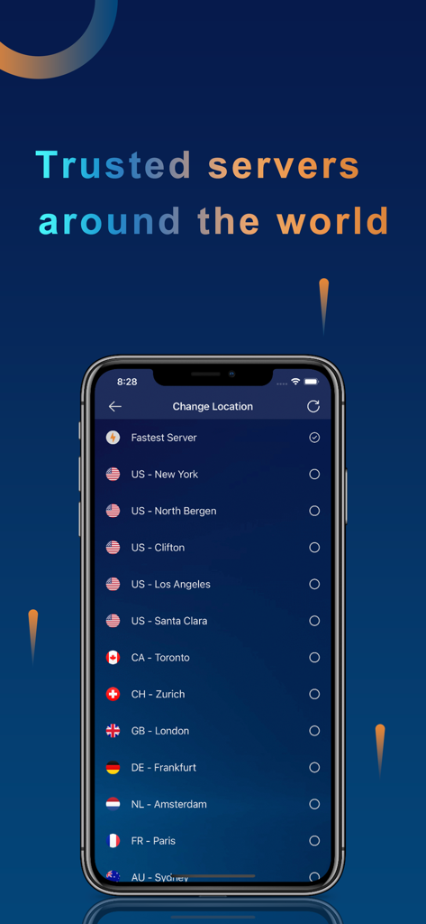 HulaVPN Pro - Fast Secure VPN - HulaVPN Pro app interface showing a list of trusted global server locations
